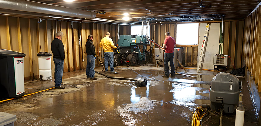 Cleaning Sewage From Basement Floor in Lithonia